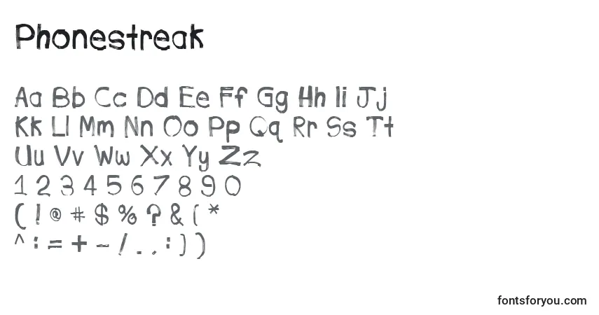 Phonestreak Font – alphabet, numbers, special characters