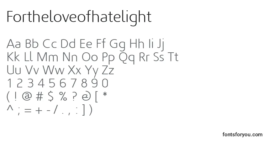 Czcionka Fortheloveofhatelight – alfabet, cyfry, specjalne znaki