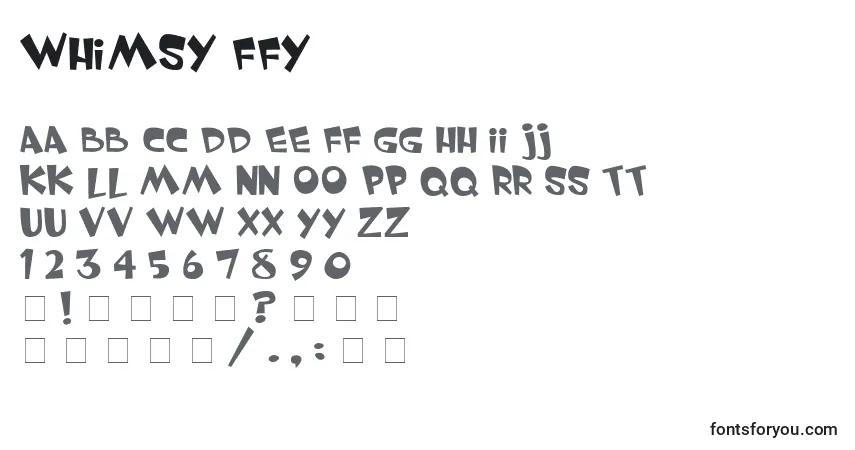 Schriftart Whimsy ffy – Alphabet, Zahlen, spezielle Symbole