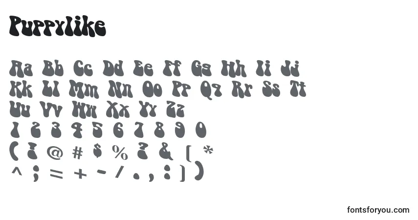 Czcionka Puppylike – alfabet, cyfry, specjalne znaki