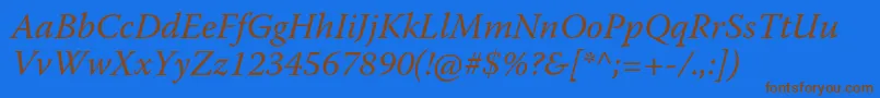 フォントWarnockproIt – 茶色の文字が青い背景にあります。