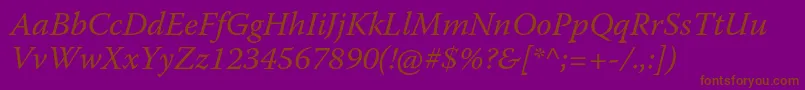 フォントWarnockproIt – 紫色の背景に茶色のフォント