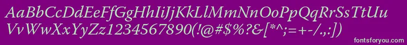 WarnockproIt Font – Green Fonts on Purple Background