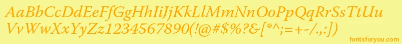 フォントWarnockproIt – オレンジの文字が黄色の背景にあります。