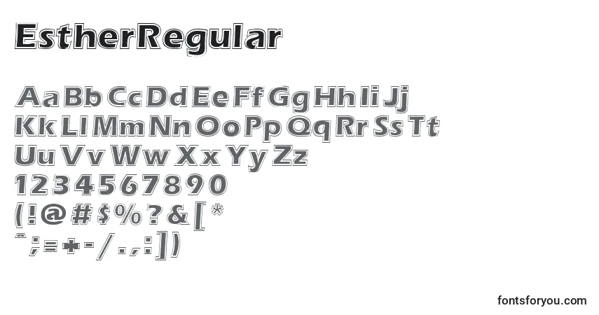 A fonte EstherRegular – alfabeto, números, caracteres especiais