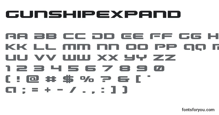 A fonte Gunshipexpand – alfabeto, números, caracteres especiais