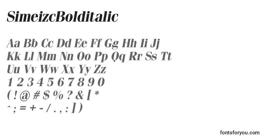 Шрифт SimeizcBolditalic – алфавит, цифры, специальные символы