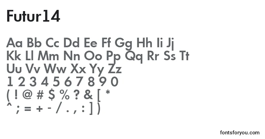 Czcionka Futur14 – alfabet, cyfry, specjalne znaki
