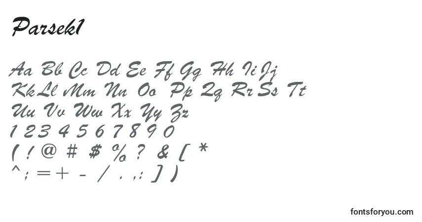 Schriftart Parsek1 – Alphabet, Zahlen, spezielle Symbole
