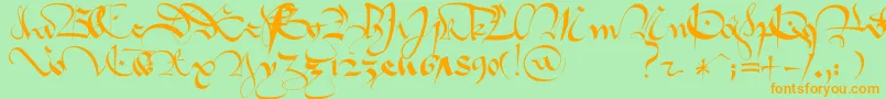 1413GothiqueCursive Font – Orange Fonts on Green Background