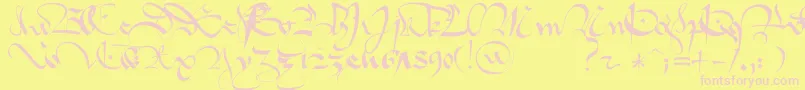 Fonte 1413GothiqueCursive – fontes rosa em um fundo amarelo
