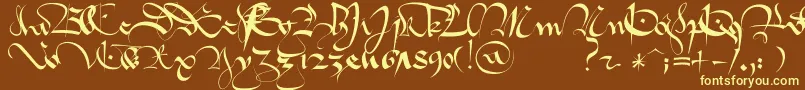 1413GothiqueCursive-fontti – keltaiset fontit ruskealla taustalla