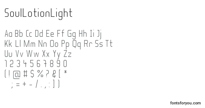 Шрифт SoulLotionLight – алфавит, цифры, специальные символы