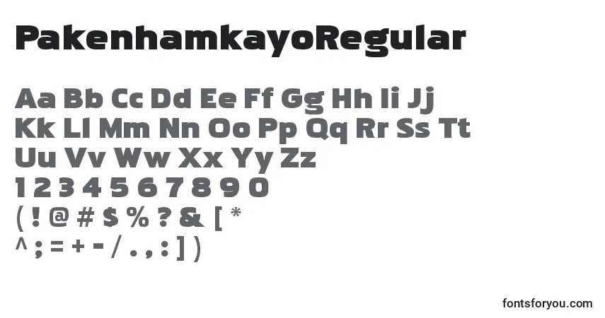 Czcionka PakenhamkayoRegular – alfabet, cyfry, specjalne znaki