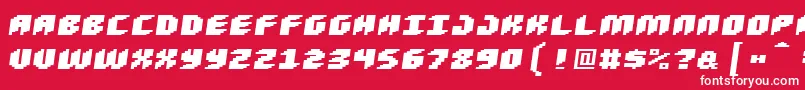 Loudnoiseblackskew-Schriftart – Weiße Schriften auf rotem Hintergrund