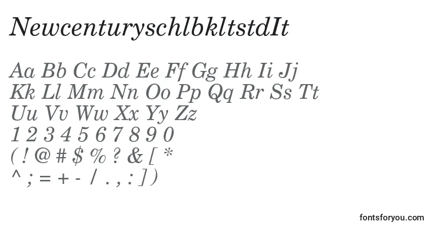 Шрифт NewcenturyschlbkltstdIt – алфавит, цифры, специальные символы