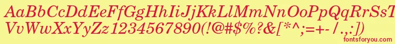 NewcenturyschlbkltstdIt Font – Red Fonts on Yellow Background