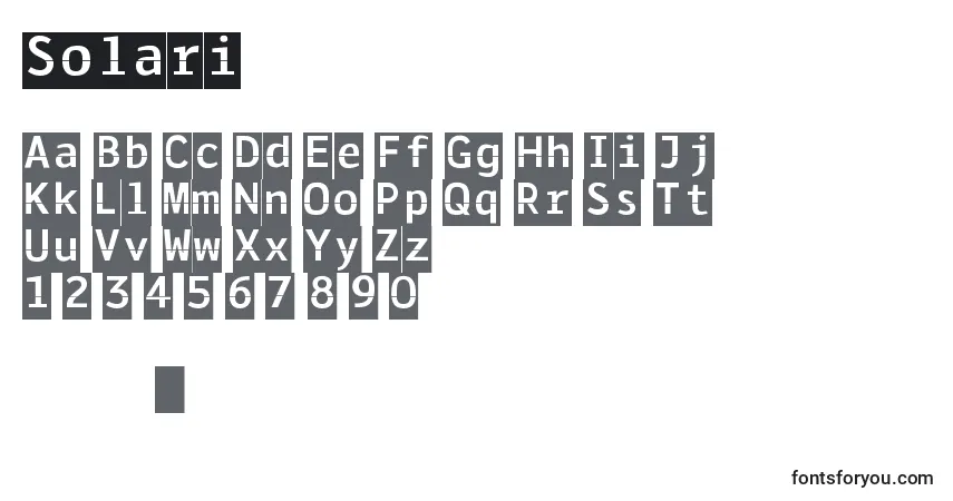 Schriftart Solari – Alphabet, Zahlen, spezielle Symbole
