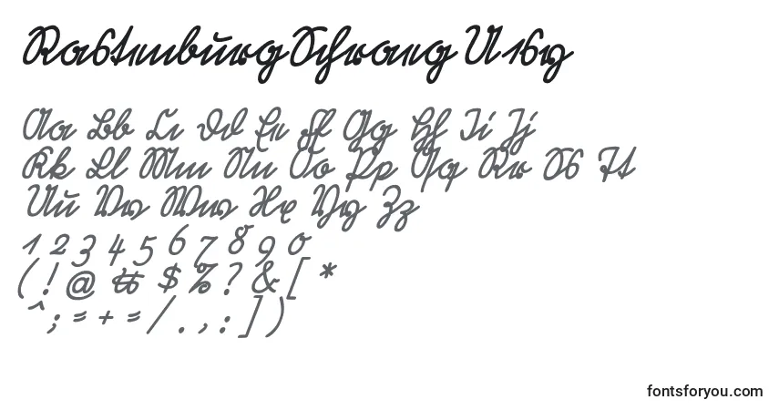 Czcionka RastenburgSchraegU1sy – alfabet, cyfry, specjalne znaki