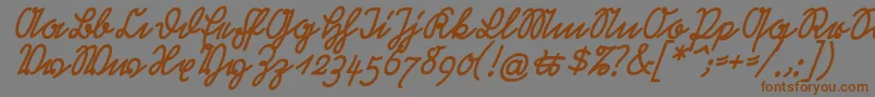 フォントRastenburgSchraegU1sy – 茶色の文字が灰色の背景にあります。