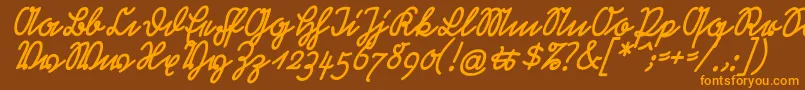 フォントRastenburgSchraegU1sy – オレンジ色の文字が茶色の背景にあります。