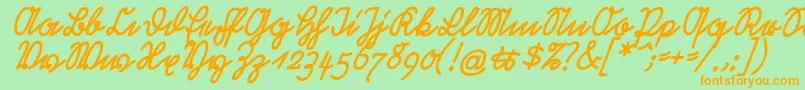 フォントRastenburgSchraegU1sy – オレンジの文字が緑の背景にあります。