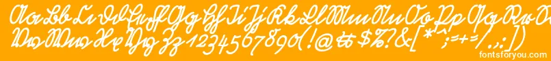 RastenburgSchraegU1sy-fontti – valkoiset fontit oranssilla taustalla
