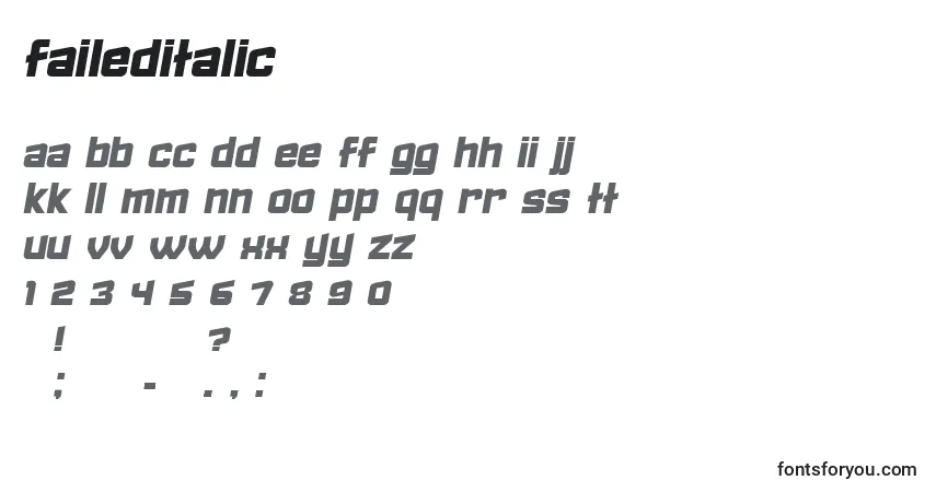 Schriftart FailedItalic – Alphabet, Zahlen, spezielle Symbole