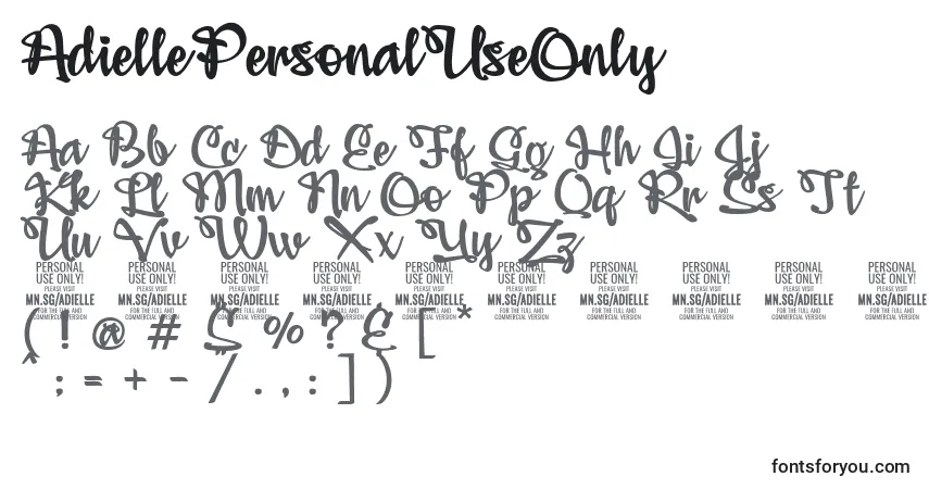 Czcionka AdiellePersonalUseOnly – alfabet, cyfry, specjalne znaki