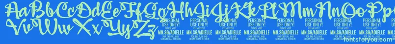 AdiellePersonalUseOnly-Schriftart – Grüne Schriften auf blauem Hintergrund