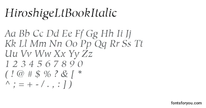 A fonte HiroshigeLtBookItalic – alfabeto, números, caracteres especiais