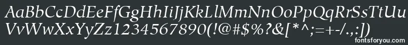 HiroshigeLtBookItalic-fontti – valkoiset fontit mustalla taustalla