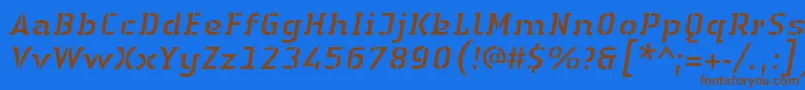 フォントLinotypeAuthenticStencilItalic – 茶色の文字が青い背景にあります。