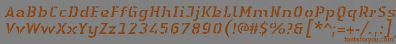 フォントLinotypeAuthenticStencilItalic – 茶色の文字が灰色の背景にあります。