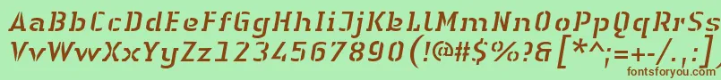 Fonte LinotypeAuthenticStencilItalic – fontes marrons em um fundo verde