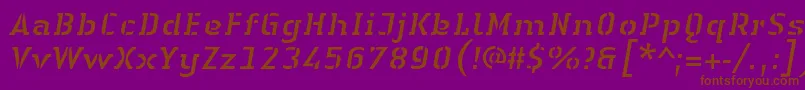 LinotypeAuthenticStencilItalic-Schriftart – Braune Schriften auf violettem Hintergrund
