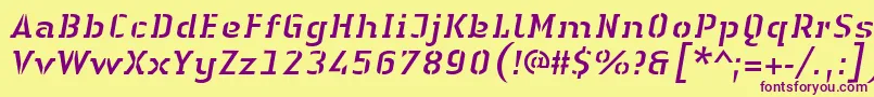LinotypeAuthenticStencilItalic Font – Purple Fonts on Yellow Background