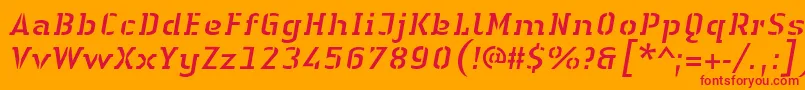 LinotypeAuthenticStencilItalic-Schriftart – Rote Schriften auf orangefarbenem Hintergrund