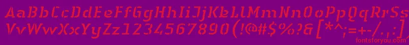 LinotypeAuthenticStencilItalic Font – Red Fonts on Purple Background