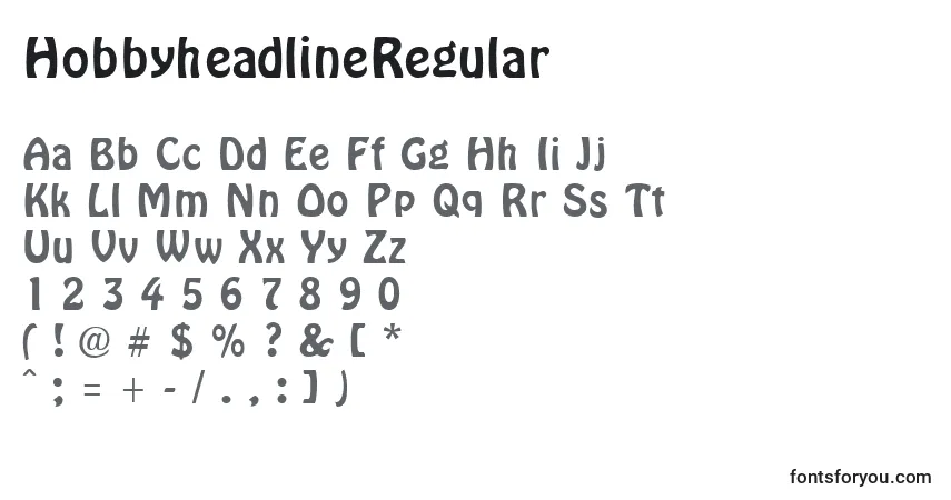 A fonte HobbyheadlineRegular – alfabeto, números, caracteres especiais