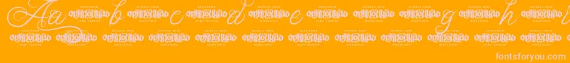 UnblessedScriptDemo-fontti – vaaleanpunaiset fontit oranssilla taustalla