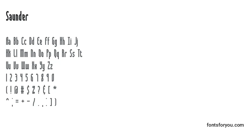 Czcionka Saunder – alfabet, cyfry, specjalne znaki