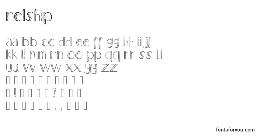 Czcionka Nelship – alfabet, cyfry, specjalne znaki