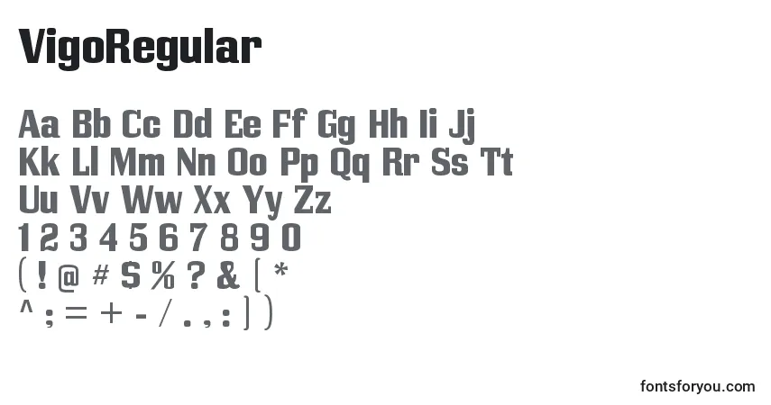 Schriftart VigoRegular – Alphabet, Zahlen, spezielle Symbole
