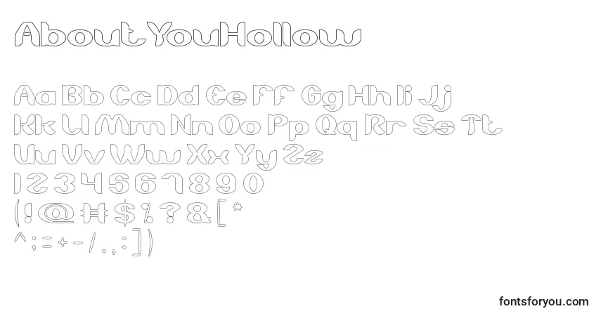 Schriftart AboutYouHollow – Alphabet, Zahlen, spezielle Symbole