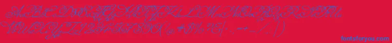 MissfajardoseRegular-Schriftart – Blaue Schriften auf rotem Hintergrund
