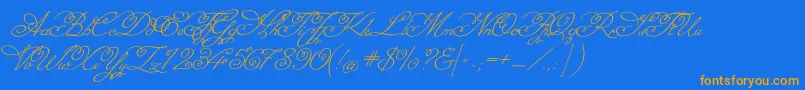 MissfajardoseRegular-Schriftart – Orangefarbene Schriften auf blauem Hintergrund