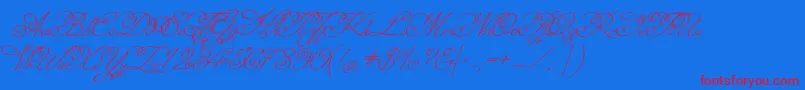 MissfajardoseRegular-Schriftart – Rote Schriften auf blauem Hintergrund