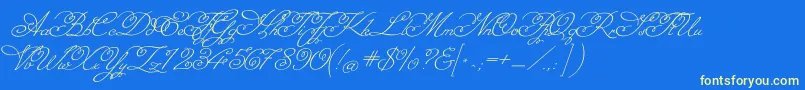 MissfajardoseRegular-Schriftart – Gelbe Schriften auf blauem Hintergrund