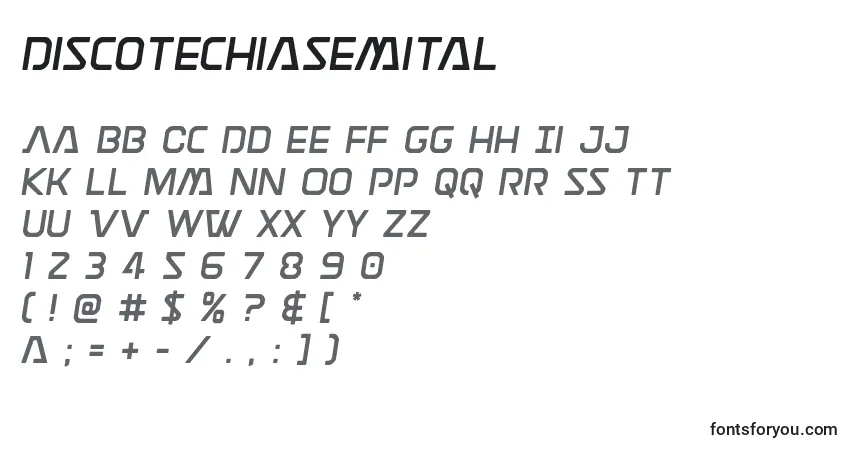 Schriftart Discotechiasemital – Alphabet, Zahlen, spezielle Symbole